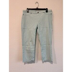 Hue Women's Light Blue High Rise Pull On Capri Pants Cotton Blend Large